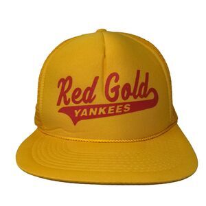 Speedway Men's Snapback Mesh Back Hat Yellow OSFA Graphic Red Gold Yankees Logo